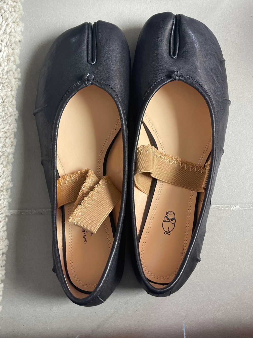 Woodchuck Sato Leather Tabi Ballet Flats with Elastic Strap