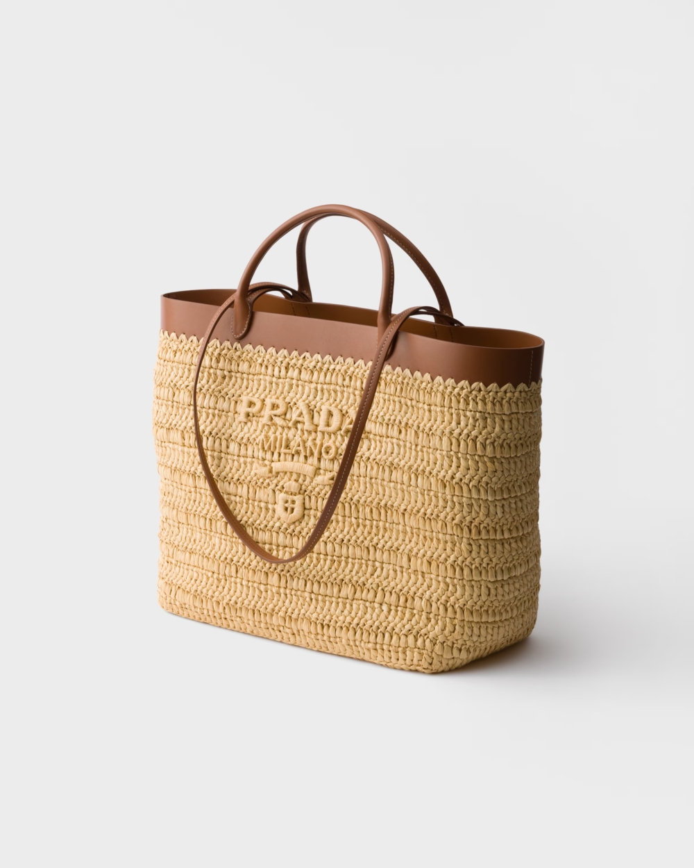 PRADA 中號鉤織皮革手提袋 