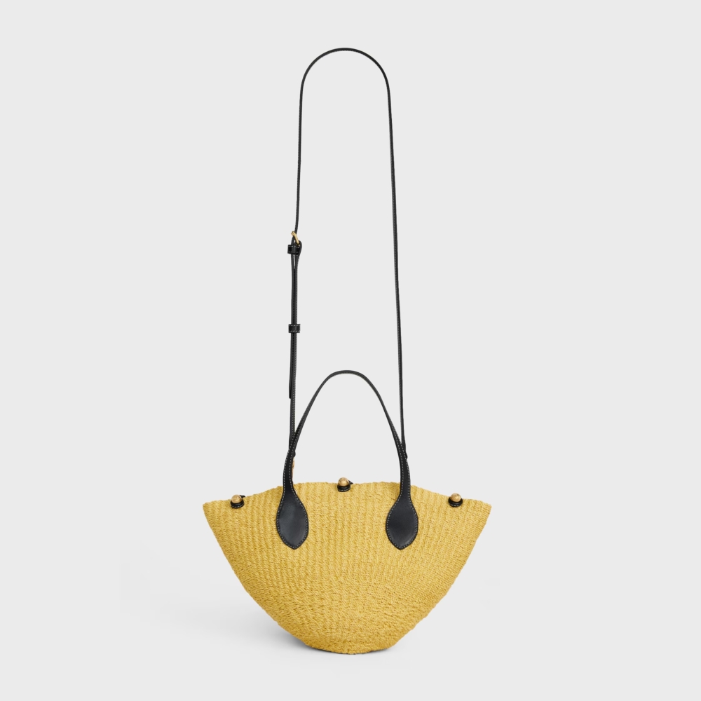 CELINE SMALL TRIOMPHE BEADS BASKET IN SISAL AND CALFSKIN