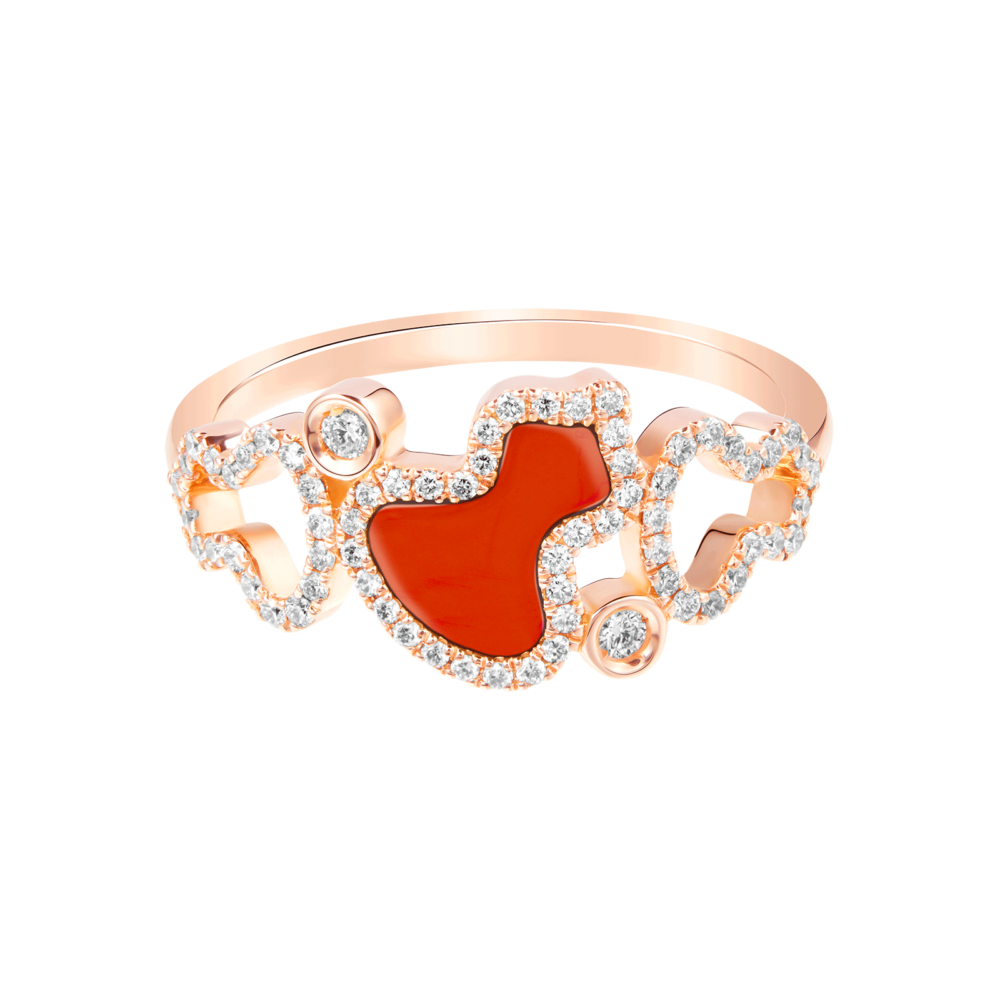 Qeelin Wulu Wulu ring in 18K rose gold set with red agate and diamonds