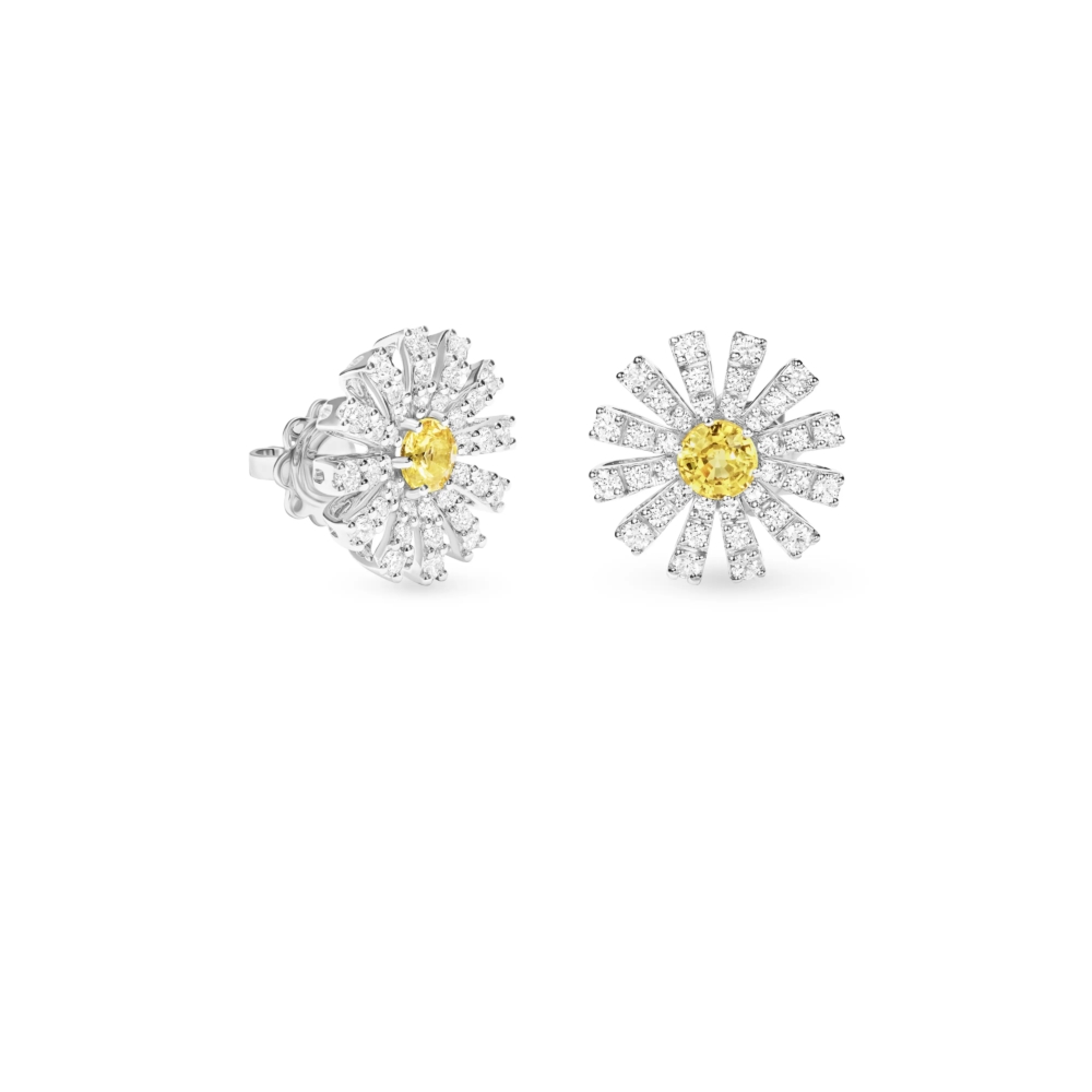 DAMIANI MARGHERITA白金耳環, 配鑽石與黃色藍寶石, 14 mm
