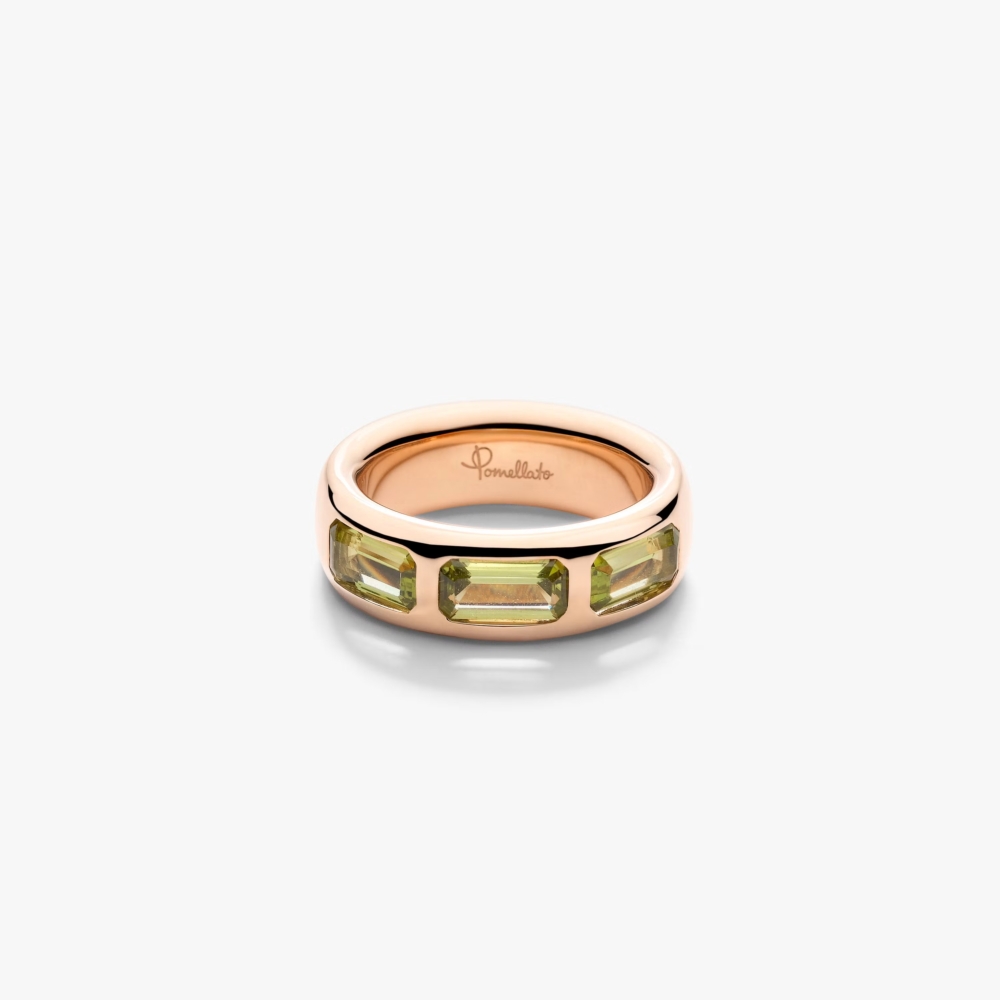 Pomellato Iconica Ring 18K玫瑰金戒指，鑲嵌3顆橄欖石