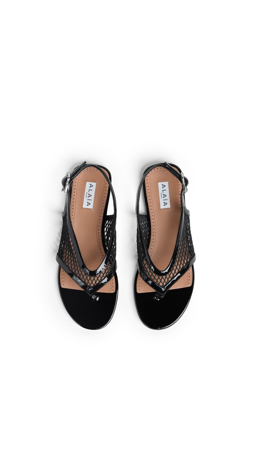 FISHNET THONG SANDALS IN PATENT CALFSKIN，HK$7,720／NT$34,480