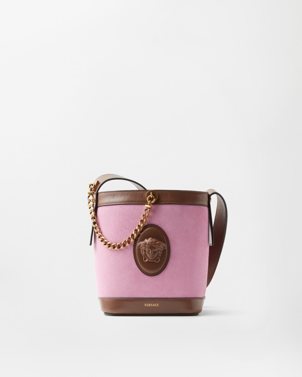 VERSACE Pivot Mini Suede Bucket Bag
